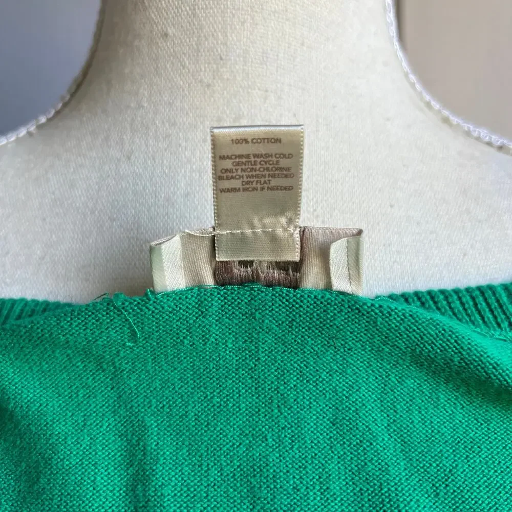 LOFT Polka Dot Cotton Sweater Long Sleeve Women's Size XS‎ Extra Small Green